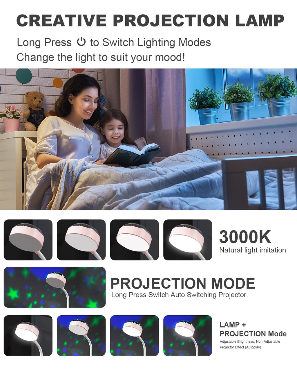 Kinder Schreibtischlampe LED Tischlampe mit Stifthalter Projektor