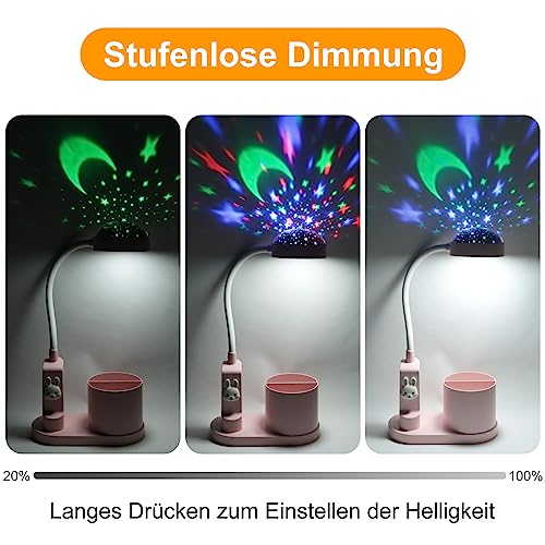 himmel Schreibtischlampe Kinder Nachttischlampe mit Stifthalter, Tischlampe mit automatischem Farbwechsel, dimmbare wiederaufladbare LED-Leselampe für Kinder (rosa)