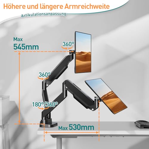 ELIVED Monitor Halterung 2 Monitore für 13-39" Bildschirme hält 2-15 kg