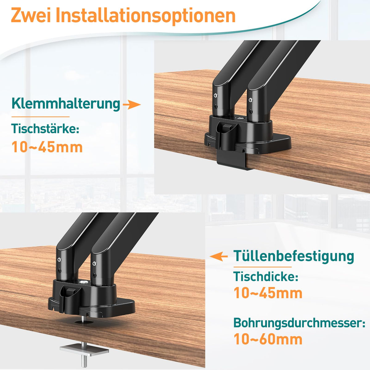 ELIVED Monitor Halterung 2 Monitore für 13-39" Bildschirme hält 2-15 kg
