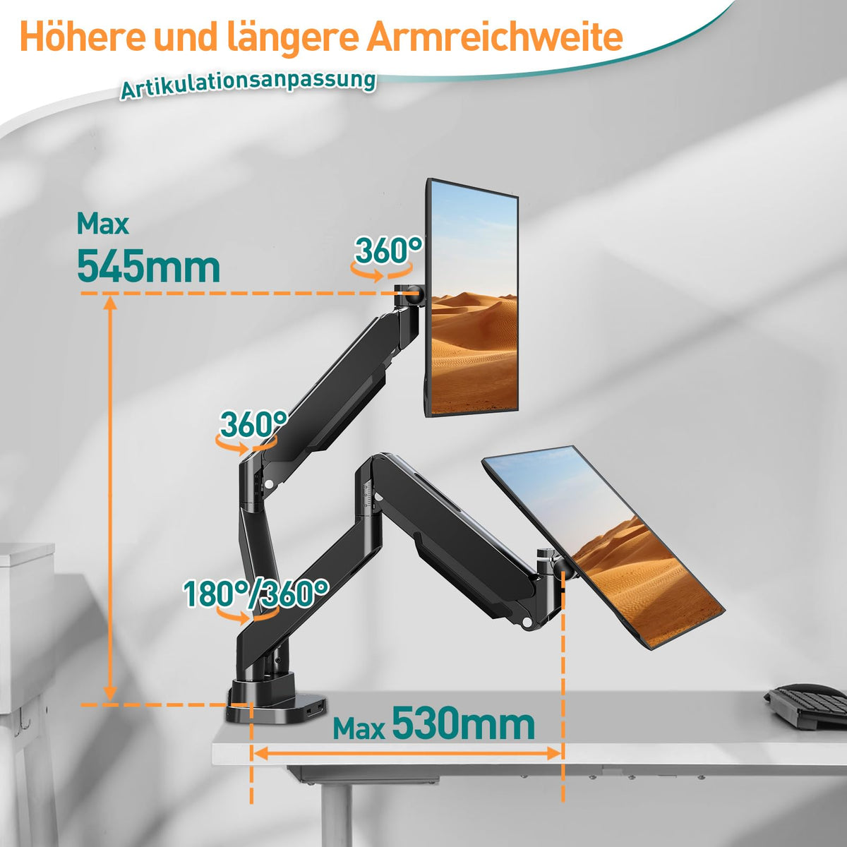 ELIVED Monitor Halterung 2 Monitore für 13-39" Bildschirme hält 2-15 kg