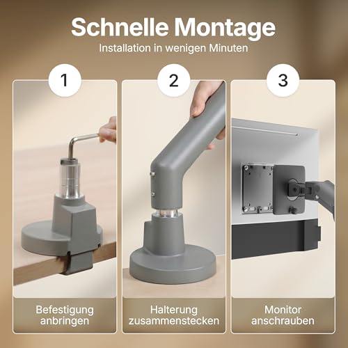 3IDEE Flexi Pro Monitorarm Premium Monitor Halterung Tisch bis 40” & 11kg – Curved, Heavy Duty, federunterstützt, höhenverstellbar & voll beweglich – VESA 75/100 Slim Aluminium Design – Space Grey