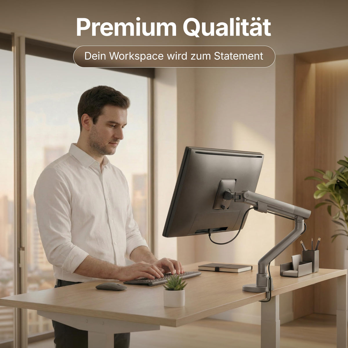 3IDEE Flexi Pro Monitorarm Premium Monitor Halterung Tisch bis 40” & 11kg – Curved, Heavy Duty, federunterstützt, höhenverstellbar & voll beweglich – VESA 75/100 Slim Aluminium Design – Space Grey