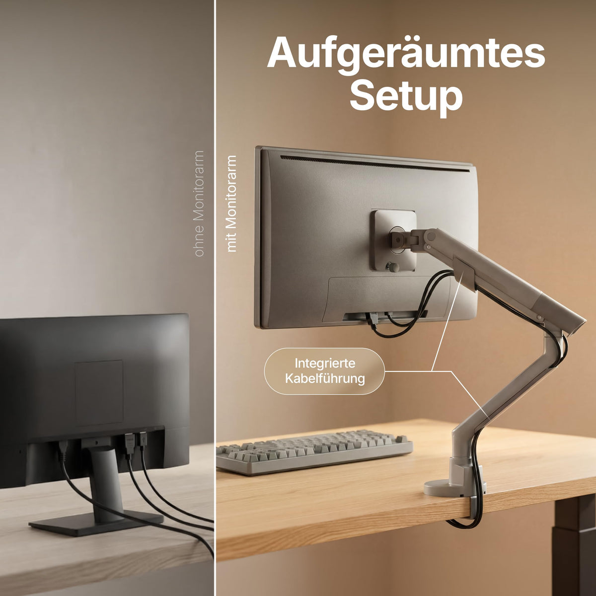 3IDEE Flexi Pro Monitorarm Premium Monitor Halterung Tisch bis 40” & 11kg – Curved, Heavy Duty, federunterstützt, höhenverstellbar & voll beweglich – VESA 75/100 Slim Aluminium Design – Space Grey