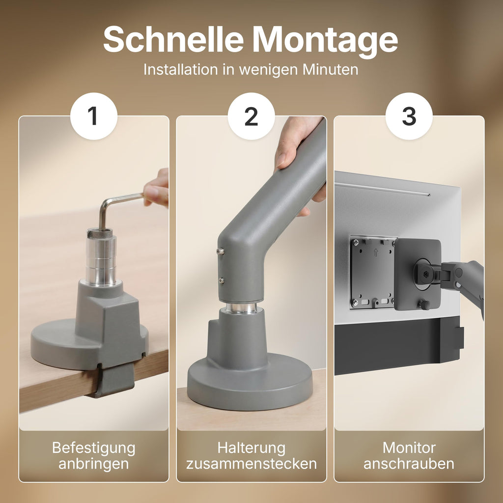 3IDEE Flexi Pro Monitorarm Premium Monitor Halterung Tisch bis 40” & 11kg – Curved, Heavy Duty, federunterstützt, höhenverstellbar & voll beweglich – VESA 75/100 Slim Aluminium Design – Space Grey