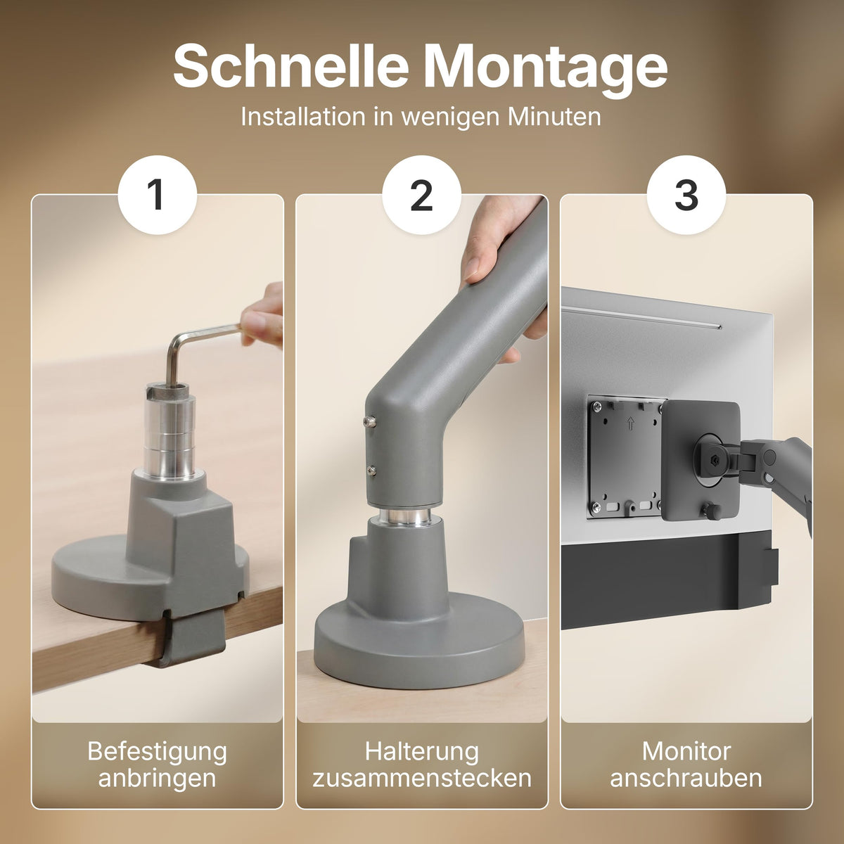 3IDEE Flexi Pro Monitorarm Premium Monitor Halterung Tisch bis 40” & 11kg – Curved, Heavy Duty, federunterstützt, höhenverstellbar & voll beweglich – VESA 75/100 Slim Aluminium Design – Space Grey