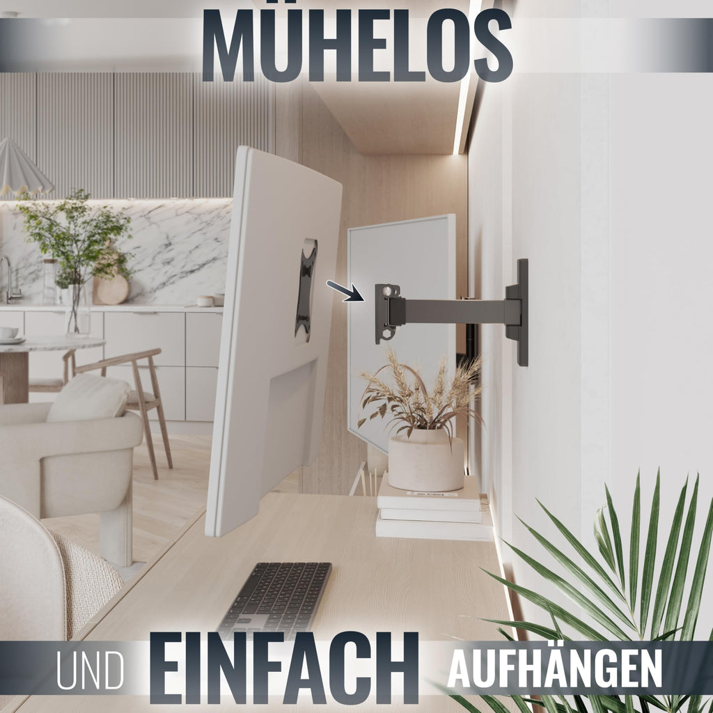 RICOO Monitor Halterung Wandhalterung Bildschirmhalterung Monitorhalterung Schwenkbar für 13-34 Zoll Flach Monitor-Arm Neigbar S7411 Computer Curved PC Bildschirm Wand-Halter VESA 75 x 75 100 x 100 mm