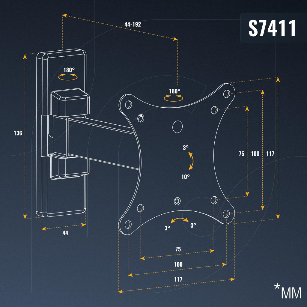 RICOO Monitor Halterung Wandhalterung Bildschirmhalterung Monitorhalterung Schwenkbar für 13-34 Zoll Flach Monitor-Arm Neigbar S7411 Computer Curved PC Bildschirm Wand-Halter VESA 75 x 75 100 x 100 mm