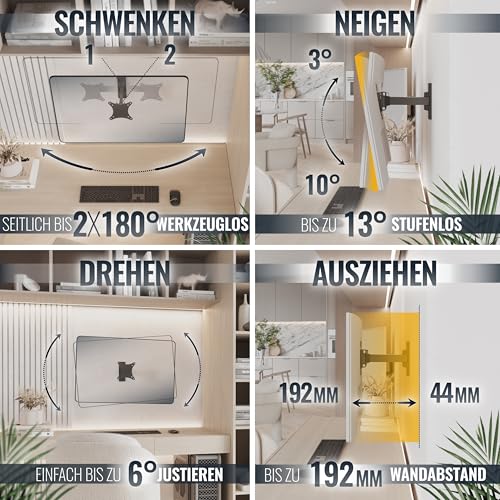 RICOO Monitor Halterung Wandhalterung Bildschirmhalterung Monitorhalterung Schwenkbar für 13-34 Zoll Flach Monitor-Arm Neigbar S7411 Computer Curved PC Bildschirm Wand-Halter VESA 75 x 75 100 x 100 mm