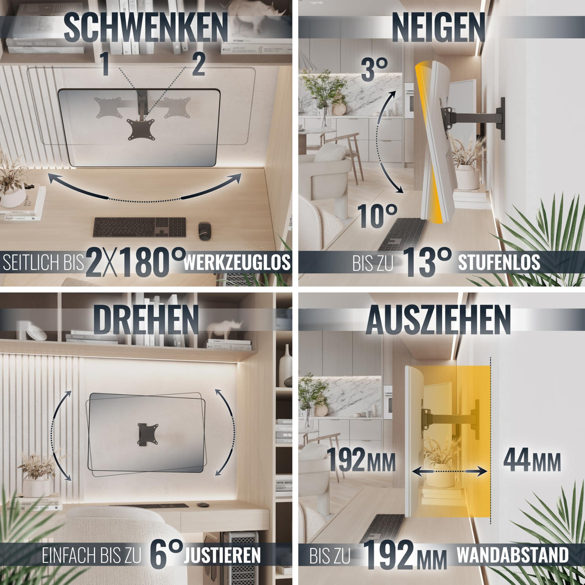 RICOO Monitor Halterung Wandhalterung Bildschirmhalterung Monitorhalterung Schwenkbar für 13-34 Zoll Flach Monitor-Arm Neigbar S7411 Computer Curved PC Bildschirm Wand-Halter VESA 75 x 75 100 x 100 mm