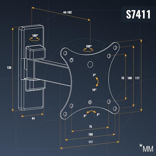 RICOO Monitor Halterung Wandhalterung Bildschirmhalterung Monitorhalterung Schwenkbar für 13-34 Zoll Flach Monitor-Arm Neigbar S7411 Computer Curved PC Bildschirm Wand-Halter VESA 75 x 75 100 x 100 mm