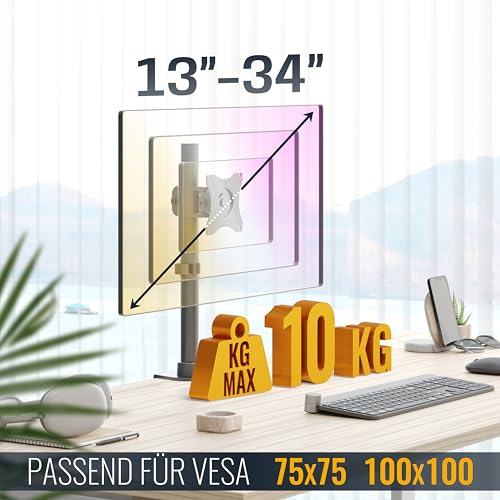RICOO Monitorarm Monitorhalterung Monitor Halterung Bildschirmhalterung für 13-34 Zoll Bildschirm Ständer TS7011 Tisch Arm für Computermonitor Schreibtisch Tischhalterung Monitor-Halter VESA 75 & 100