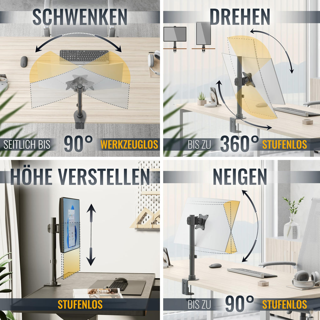 RICOO Monitorarm Monitorhalterung Monitor Halterung Bildschirmhalterung für 13-34 Zoll Bildschirm Ständer TS7011 Tisch Arm für Computermonitor Schreibtisch Tischhalterung Monitor-Halter VESA 75 & 100