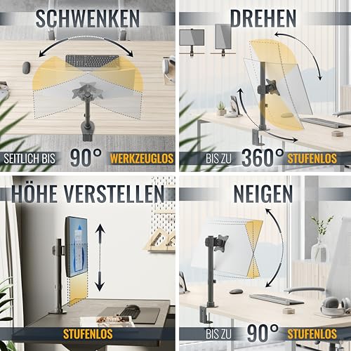 RICOO Monitorarm Monitorhalterung Monitor Halterung Bildschirmhalterung für 13-34 Zoll Bildschirm Ständer TS7011 Tisch Arm für Computermonitor Schreibtisch Tischhalterung Monitor-Halter VESA 75 & 100
