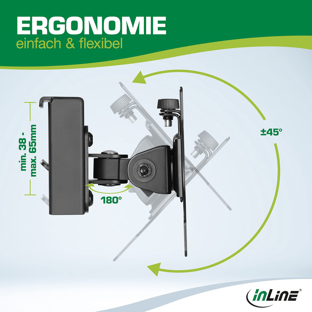 Inline Slatwall Monitorhalterung kurz, Monitor Arm für 13-27 Zoll Monitore, VESA 75/100 mm, Bildschirmhalterung schwarz, 1 Monitor, 23183A