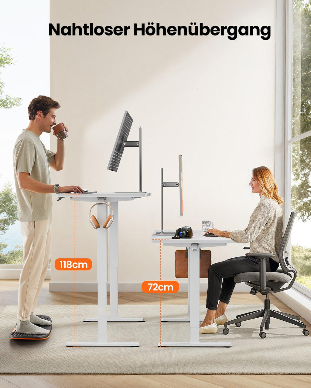 ErGear Höhenverstellbarer Schreibtisch 140x70cm 4-Speicher Geteilte Platte