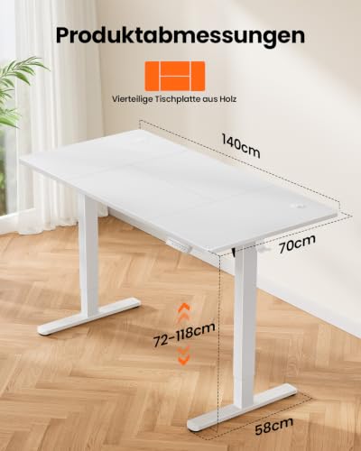 ErGear Höhenverstellbarer Schreibtisch 140x70cm 4-Speicher Geteilte Platte