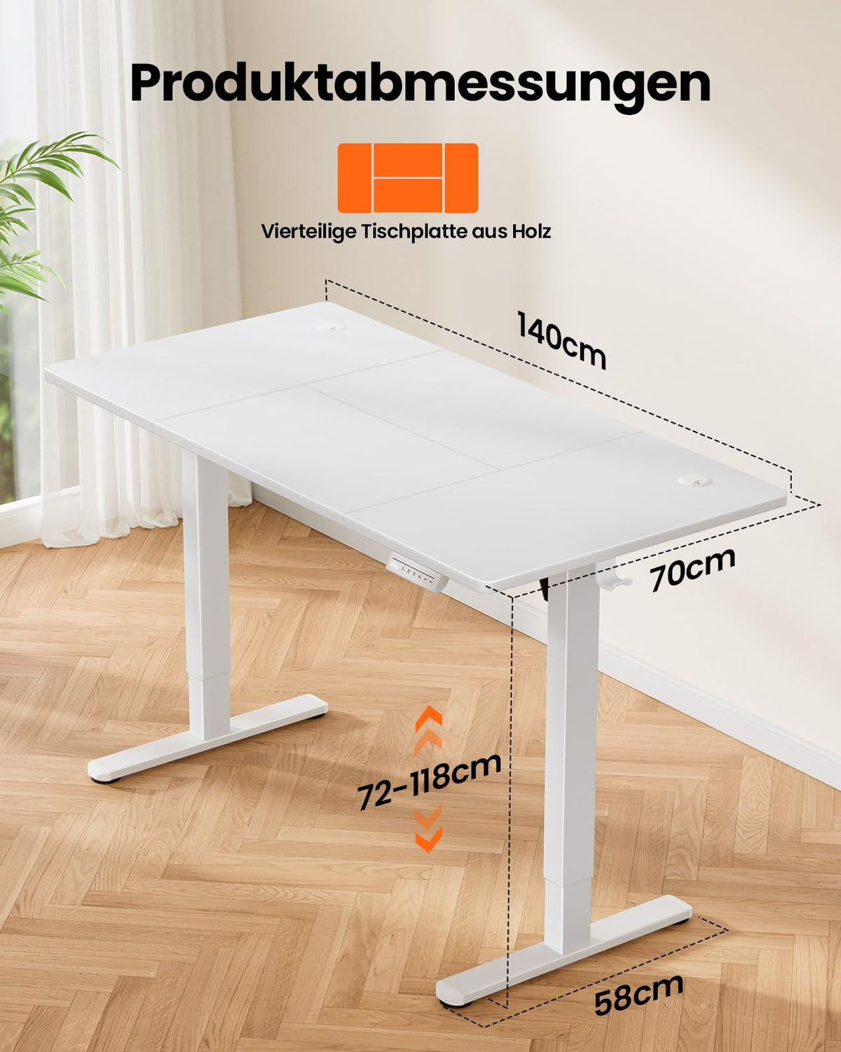 ErGear Höhenverstellbarer Schreibtisch 140x70cm 4-Speicher Geteilte Platte