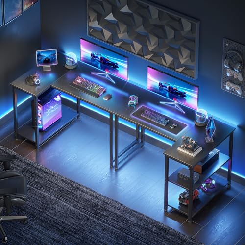 Coleshome Kleiner Gaming Tisch mit Regal, 100×70 cm, Schwarz