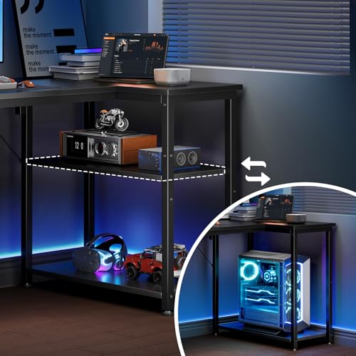 Coleshome Kleiner Gaming Tisch mit Regal, 100×70 cm, Schwarz