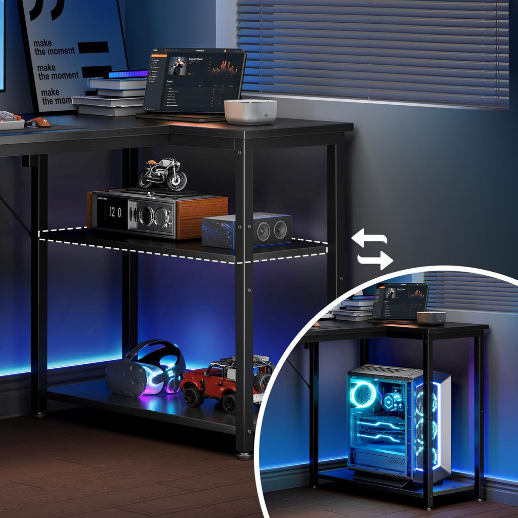 Coleshome Kleiner Gaming Tisch mit Regal, 100×70 cm, Schwarz