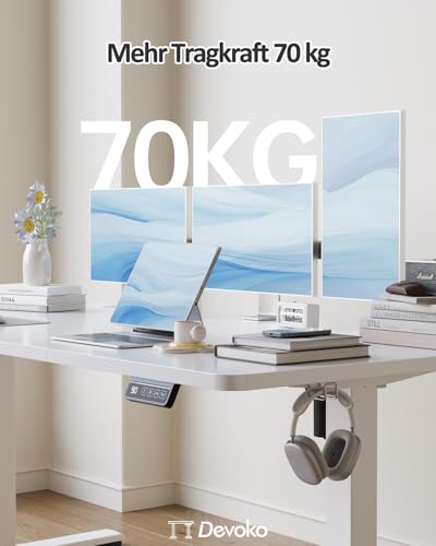 Devoko Elektrisch Höhenverstellbarer Schreibtisch 120 x 60cm, Stabiler Schreibtisch Höhenverstellbar Tisch, Steh-Sitz Bürotisch, Computertisch mit Memory-Funktion, Stehpult, Standing Desk, Weiß