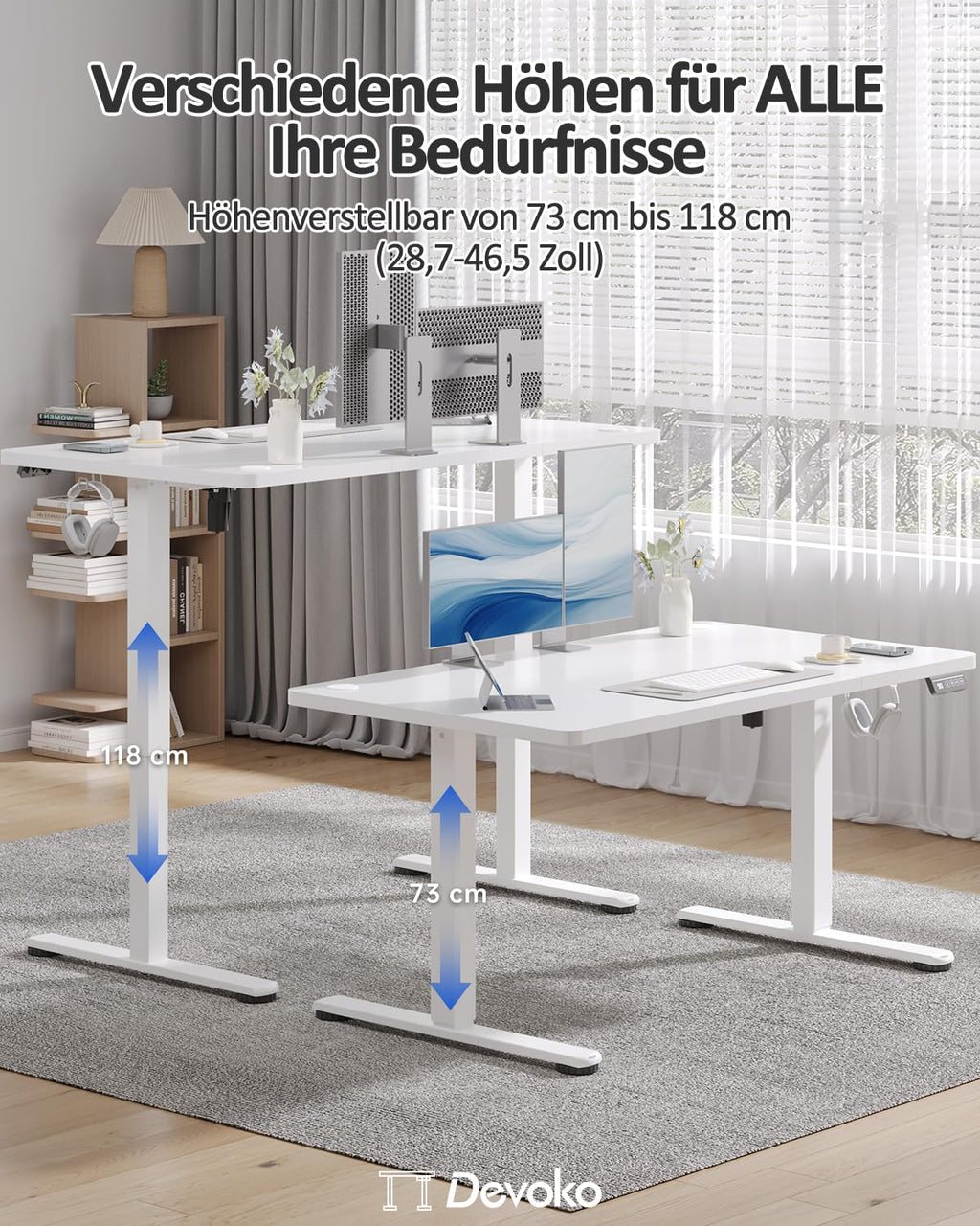 Devoko Elektrisch Höhenverstellbarer Schreibtisch 120 x 60cm, Stabiler Schreibtisch Höhenverstellbar Tisch, Steh-Sitz Bürotisch, Computertisch mit Memory-Funktion, Stehpult, Standing Desk, Weiß