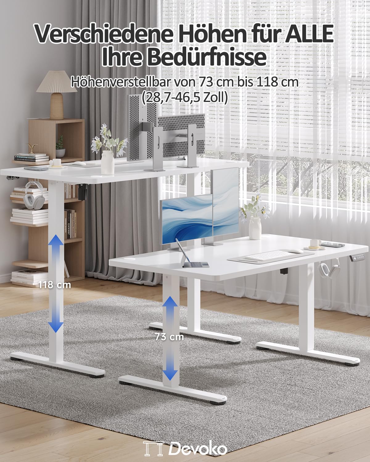 Devoko Elektrisch Höhenverstellbarer Schreibtisch 120 x 60cm, Stabiler Schreibtisch Höhenverstellbar Tisch, Steh-Sitz Bürotisch, Computertisch mit Memory-Funktion, Stehpult, Standing Desk, Weiß