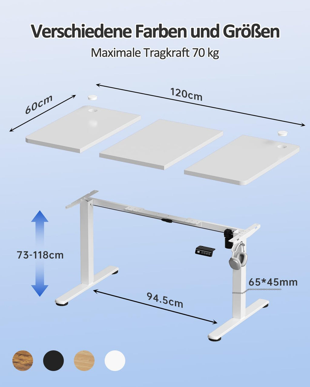 Devoko Elektrisch Höhenverstellbarer Schreibtisch 120 x 60cm, Stabiler Schreibtisch Höhenverstellbar Tisch, Steh-Sitz Bürotisch, Computertisch mit Memory-Funktion, Stehpult, Standing Desk, Weiß