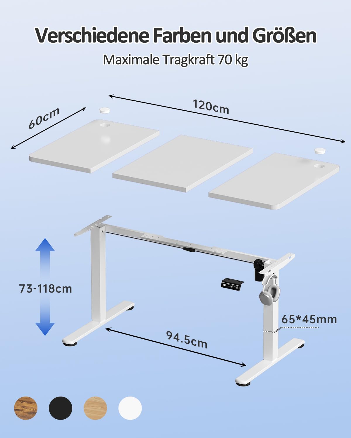Devoko Elektrisch Höhenverstellbarer Schreibtisch 120 x 60cm, Stabiler Schreibtisch Höhenverstellbar Tisch, Steh-Sitz Bürotisch, Computertisch mit Memory-Funktion, Stehpult, Standing Desk, Weiß