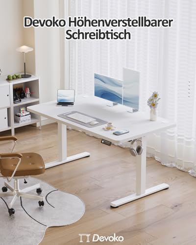 Devoko Elektrisch Höhenverstellbarer Schreibtisch 120 x 60cm, Stabiler Schreibtisch Höhenverstellbar Tisch, Steh-Sitz Bürotisch, Computertisch mit Memory-Funktion, Stehpult, Standing Desk, Weiß