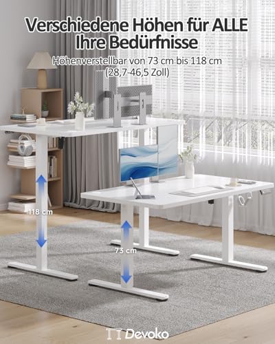 Devoko Elektrisch Höhenverstellbarer Schreibtisch 120 x 60cm, Stabiler Schreibtisch Höhenverstellbar Tisch, Steh-Sitz Bürotisch, Computertisch mit Memory-Funktion, Stehpult, Standing Desk, Weiß