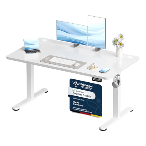 Devoko Elektrisch Höhenverstellbarer Schreibtisch 120 x 60cm, Stabiler Schreibtisch Höhenverstellbar Tisch, Steh-Sitz Bürotisch, Computertisch mit Memory-Funktion, Stehpult, Standing Desk, Weiß