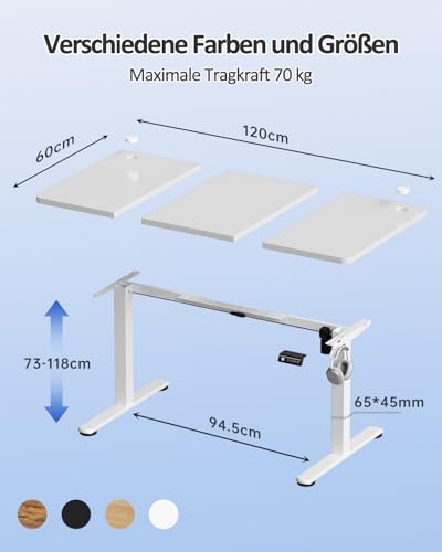Devoko Elektrisch Höhenverstellbarer Schreibtisch 120 x 60cm, Stabiler Schreibtisch Höhenverstellbar Tisch, Steh-Sitz Bürotisch, Computertisch mit Memory-Funktion, Stehpult, Standing Desk, Weiß
