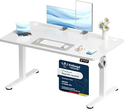 Devoko Elektrisch Höhenverstellbarer Schreibtisch 120 x 60cm, Stabiler Schreibtisch Höhenverstellbar Tisch, Steh-Sitz Bürotisch, Computertisch mit Memory-Funktion, Stehpult, Standing Desk, Weiß