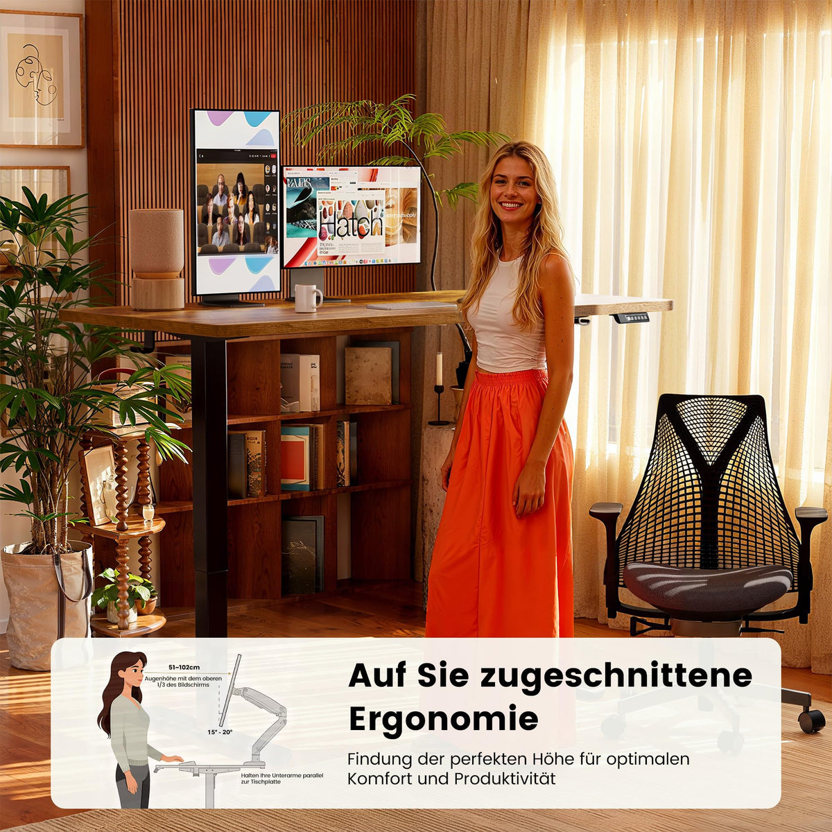ErGear Höhenverstellbarer Schreibtisch 160x80cm 4-Speicher Geteilte Platte