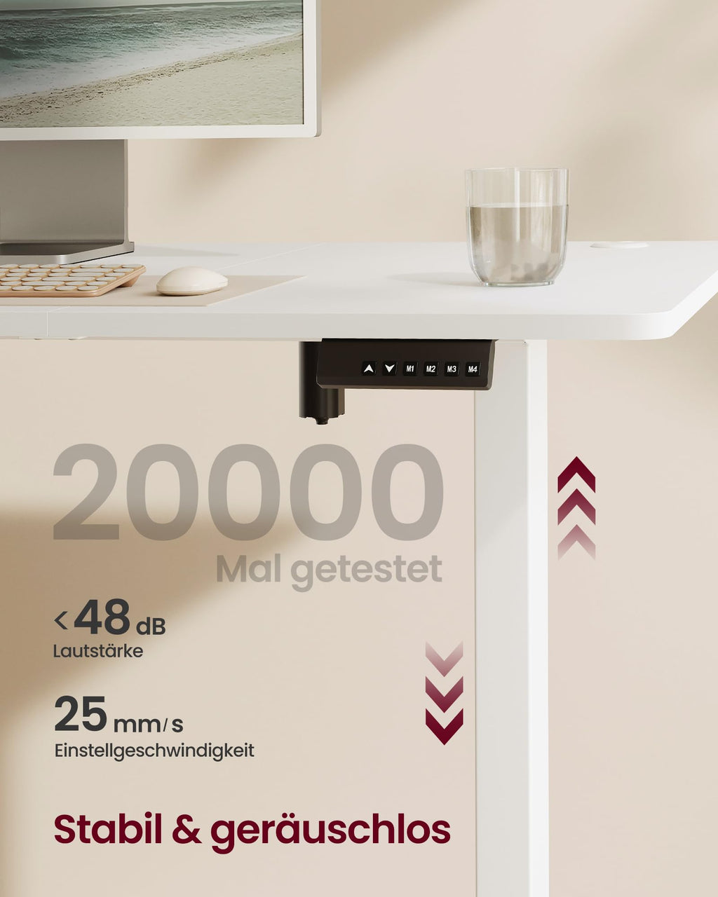 SONGMICS Höhenverstellbarer Schreibtisch 180 x 80 cm