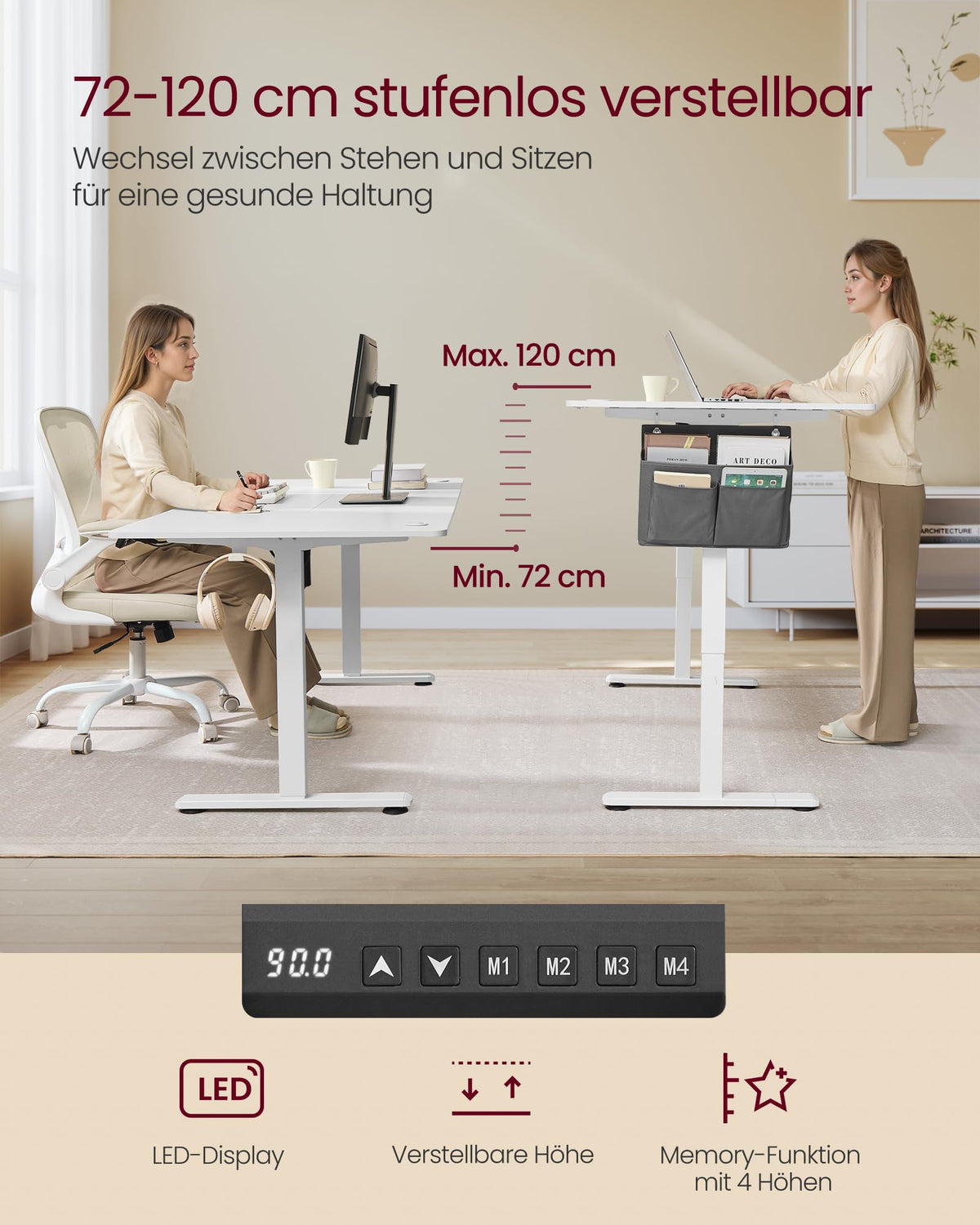 SONGMICS Höhenverstellbarer Schreibtisch 180 x 80 cm
