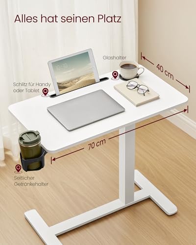 VASAGLE Beistelltisch mit Rollen, mobiler Stehtisch, 70 x 40 cm