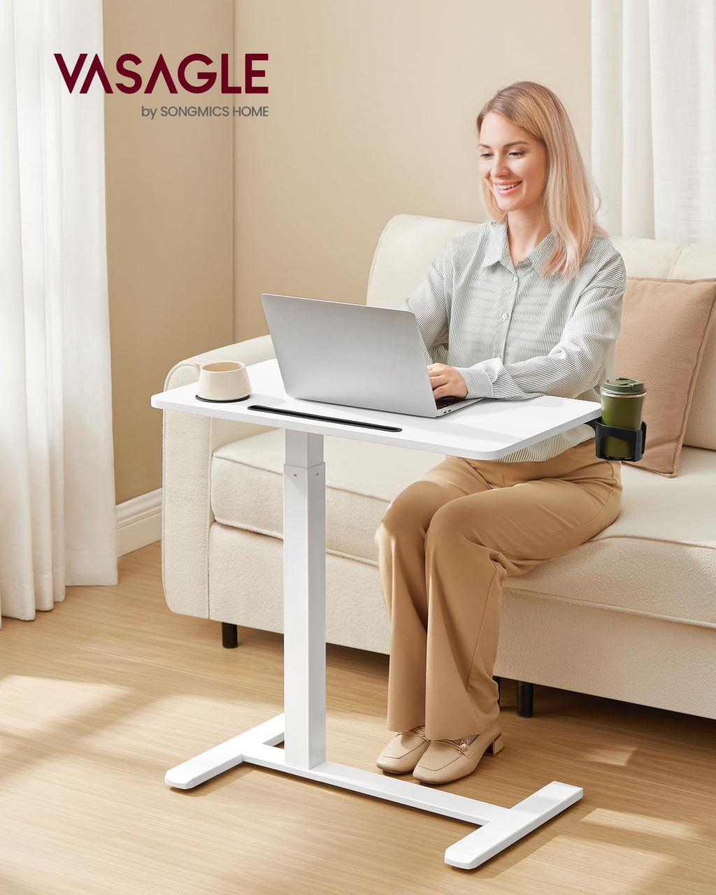 VASAGLE Beistelltisch mit Rollen, mobiler Stehtisch, 70 x 40 cm