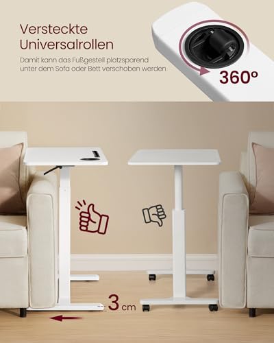VASAGLE Beistelltisch mit Rollen, mobiler Stehtisch, 70 x 40 cm
