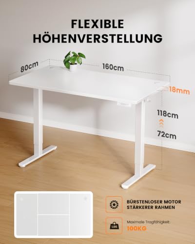 ErGear Höhenverstellbarer Schreibtisch 160x80cm, 100kg Tragkraft