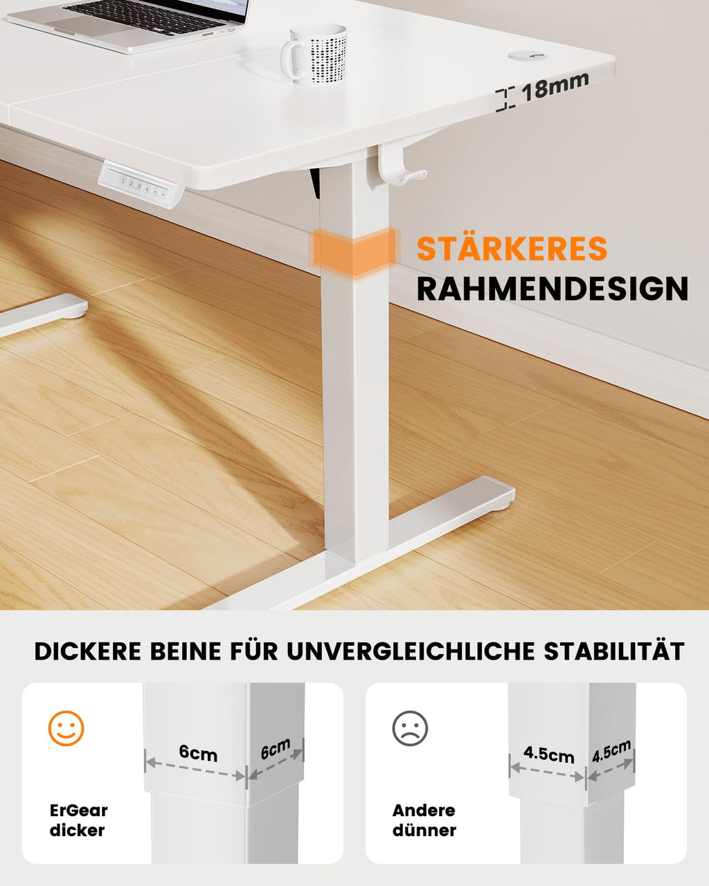 ErGear Höhenverstellbarer Schreibtisch 160x80cm, 100kg Tragkraft