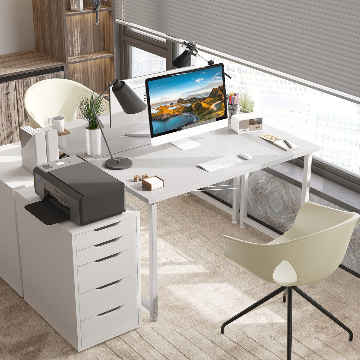 ODK Kleiner Schreibtisch, 100 × 48 cm, Computertisch, Bürotisch, Weiß