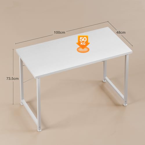 ODK Kleiner Schreibtisch, 100 × 48 cm, Computertisch, Bürotisch, Weiß