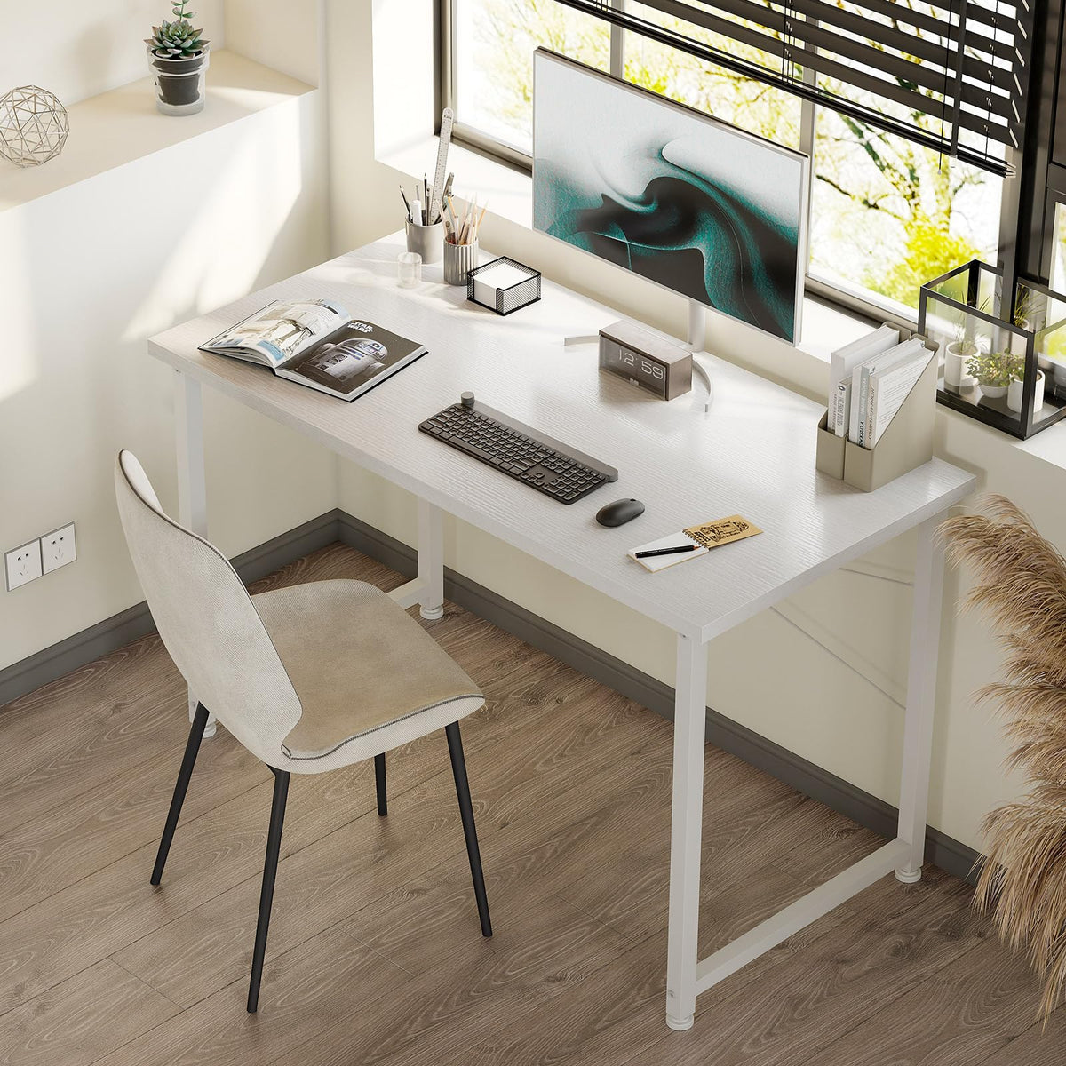 ODK Kleiner Schreibtisch, 100 × 48 cm, Computertisch, Bürotisch, Weiß
