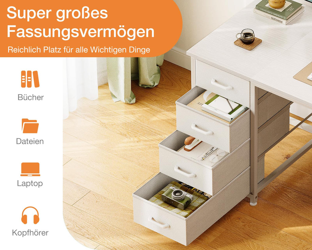 Coleshome Schreibtisch Mit 8 Stoff Schubladen, 120×48 cm, Weiß