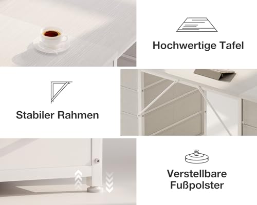 Coleshome Schreibtisch Mit 8 Stoff Schubladen, 120×48 cm, Weiß