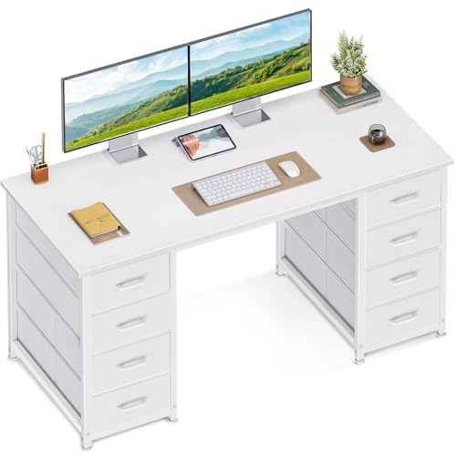 Coleshome Schreibtisch Mit 8 Stoff Schubladen, 120×48 cm, Weiß
