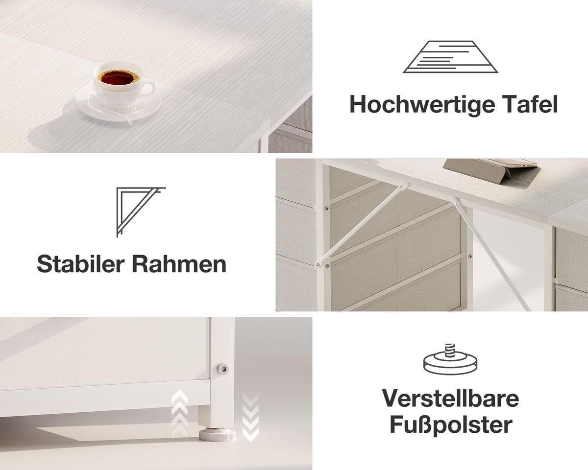 Coleshome Schreibtisch Mit 8 Stoff Schubladen, 120×48 cm, Weiß